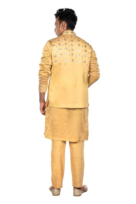 Debarun Cotton Tussar Embroidered Bundi & Kurta Set 