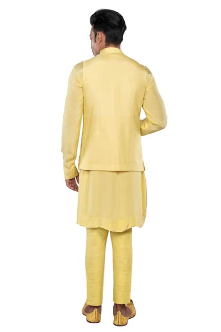 Debarun Cotton Tussar Embroidered Bundi & Kurta Set 