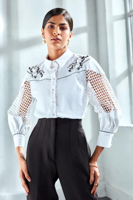 Label Deepika Nagpal Schiffli Sleeve Shirt 