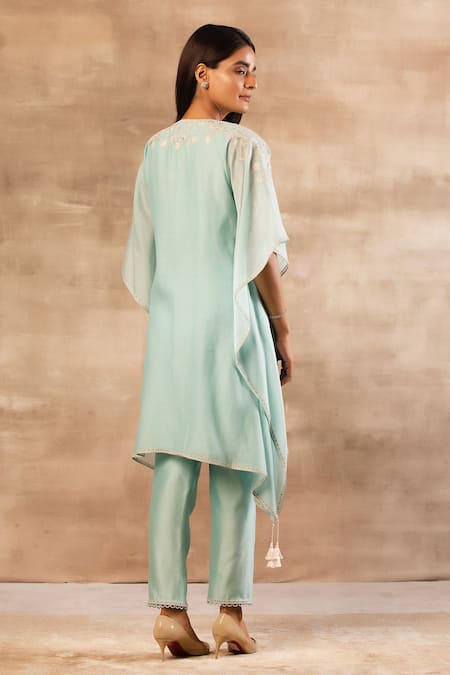 Shop Sana Barreja Blue Chanderi Silk Round Kaftan Kurta Set at Aza Fashions Shop_Sana Barreja_Blue Chanderi Silk Round Kaftan Kurta Set _at_Aza_Fashions