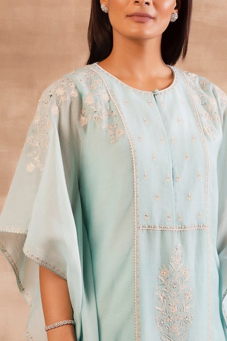 Buy Sana Barreja Blue Chanderi Silk Round Kaftan Kurta Set Online at Aza Fashions Buy_Sana Barreja_Blue Chanderi Silk Round Kaftan Kurta Set _Online_at_Aza_Fashions