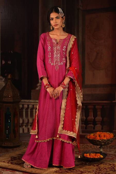 Ruh Clothing Chikankari Chanderi Kurta Gharara Set 