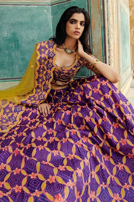 Buy Swati Vijaivargie Purple Chanderi Silk Round Floral Motif Lehenga Set Online at Aza Fashions Buy_Swati Vijaivargie_Purple Chanderi Silk Round Floral Motif Lehenga Set _Online_at_Aza_Fashions