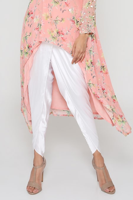 Bha Sha Pink Georgette, Silk Satin Shamita Yoke Embroidered Tunic And Dhoti Pant Set at Aza Fashions Bha Sha_Pink Georgette, Silk Satin Shamita Yoke Embroidered Tunic And Dhoti Pant Set_at_Aza_Fashions
