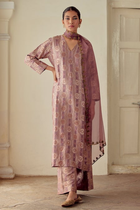 Mimamsaa Sharmila Satin Silk Brocade Kurta Pant Set 