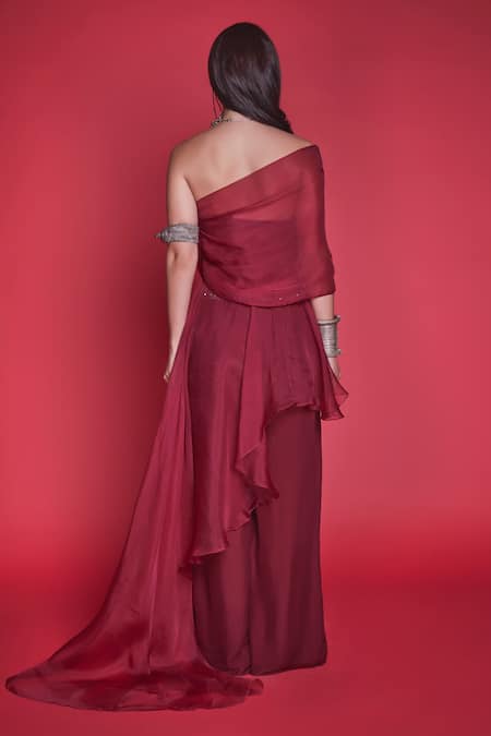 Jade By Monica & Karishma Organza One Shoulder Top & Pant Set 