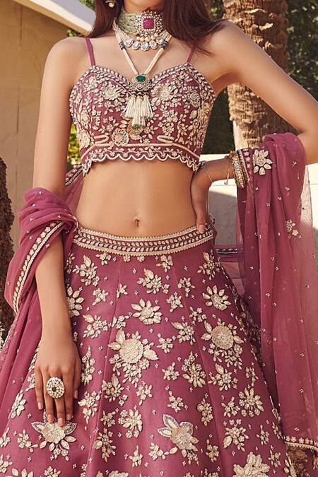 Sahil Kochhar Purple Silk Organza Sweetheart Neck Shahzia Bridal Lehenga Set Online at Aza Fashions Sahil Kochhar_Purple Silk Organza Sweetheart Neck Shahzia Bridal Lehenga Set _Online_at_Aza_Fashions