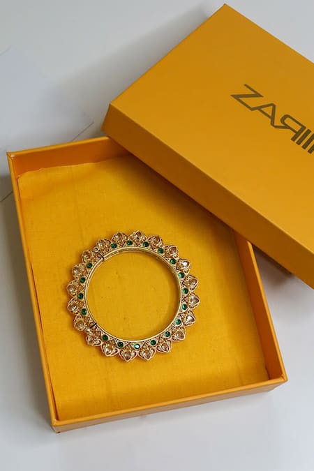 Buy_ZARIIN_Gold Plated Cubic Zirconia Myza Bangle _Online_at_Aza_Fashions
