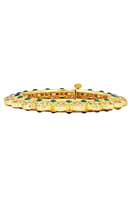 Shop_ZARIIN_Gold Plated Cubic Zirconia Myza Bangle _Online_at_Aza_Fashions