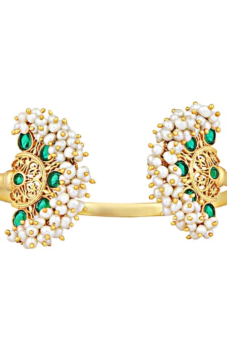Zariin Gold Plated Pearls, Crystals Mor Cuff Online at Aza Fashions Zariin_Gold Plated Pearls, Crystals Mor Cuff _Online_at_Aza_Fashions