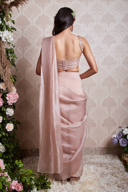 Shop Soha By Harleen And Sona Pink Resham, Sequins, Cutdana And Bugle Beads Freya Pre-stitched Saree With Blouse at Aza Fashions Shop_Soha By Harleen And Sona_Pink Resham, Sequins, Cutdana And Bugle Beads Freya Pre-stitched Saree With Blouse _at_Aza_Fashions