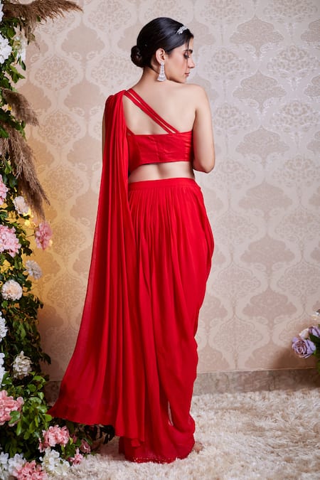 Soha By Harleen And Sona Kai Pre-Draped Saree With One Shoulder Blouse 