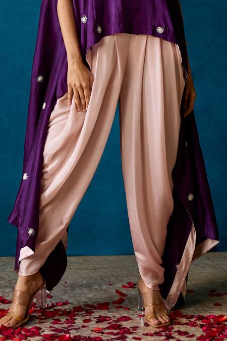Buy_Soha By Harleen And Sona_Purple Cape Bamberg Silk And Dhoti Satin Zardozi & Resham Aisha & Pant Set _Online_at_Aza_Fashions