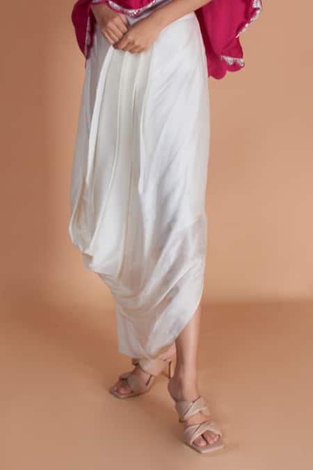 Buy_Soha By Harleen And Sona_Magenta Bamberg Silk Embroidery Zardozi One Eva Short Cape And Dhoti Skirt Set _Online_at_Aza_Fashions