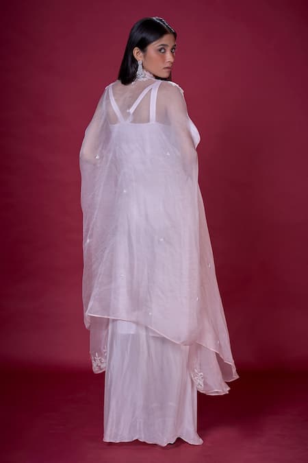 Shop_Soha By Harleen And Sona_Pink Draped Gown Chinnon Chiffon And Cape Pure Organza Zayla With  _at_Aza_Fashions