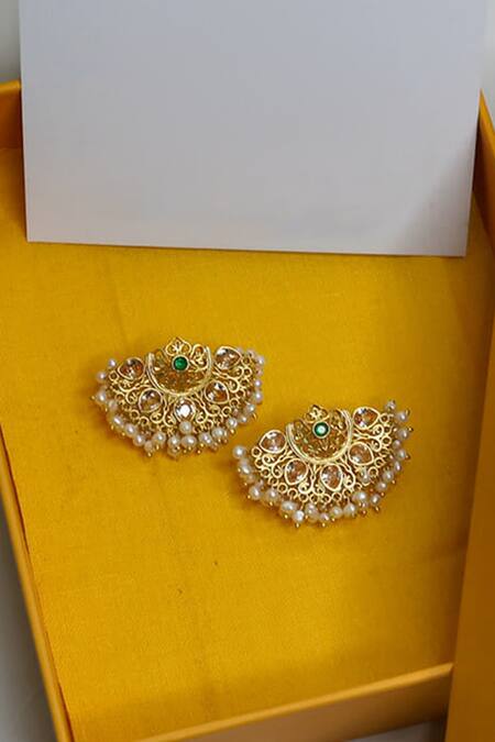 ZARIIN Gold Plated Pearls, Crystals Azra Stud Earrings Online at Aza Fashions ZARIIN_Gold Plated Pearls, Crystals Azra Stud Earrings_Online_at_Aza_Fashions