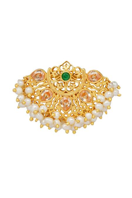 Buy ZARIIN Gold Plated Pearls, Crystals Azra Stud Earrings Online at Aza Fashions Buy_ZARIIN_Gold Plated Pearls, Crystals Azra Stud Earrings_Online_at_Aza_Fashions