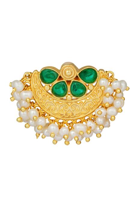 ZARIIN Gold Plated Pearls, Crystals Nazaakat Stud Earrings Online at Aza Fashions ZARIIN_Gold Plated Pearls, Crystals Nazaakat Stud Earrings _Online_at_Aza_Fashions