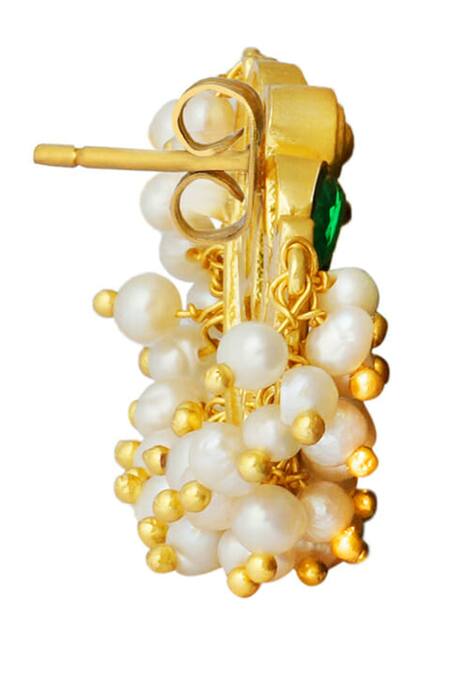 Shop ZARIIN Gold Plated Pearls, Crystals Nazaakat Stud Earrings Online at Aza Fashions Shop_ZARIIN_Gold Plated Pearls, Crystals Nazaakat Stud Earrings _Online_at_Aza_Fashions