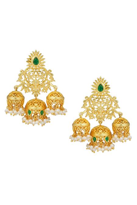 Zariin Gold Plated Pearl Beads And Cubic Zirconia Sahana Jhumka Earrings 