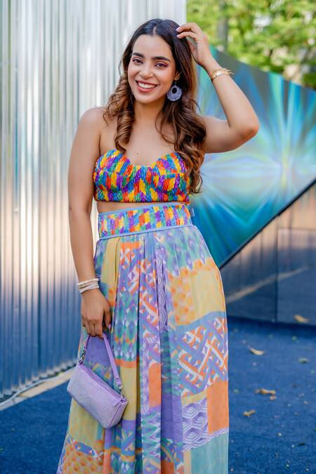 Buy_Nirmooha_Multi Color Georgette Printed Skirt_Online_at_Aza_Fashions