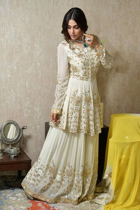 Shian Beige Georgette Zardozi Round Embroidered Peplum Sharara Set Online at Aza Fashions Shian_Beige Georgette Zardozi Round Embroidered Peplum Sharara Set _Online_at_Aza_Fashions