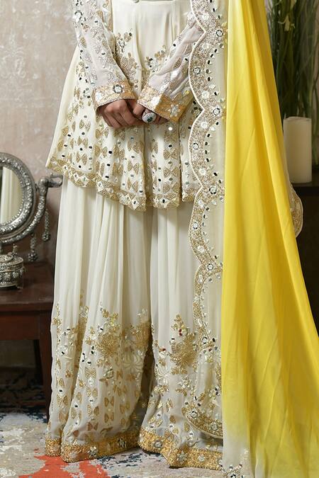 Buy Shian Beige Georgette Zardozi Round Embroidered Peplum Sharara Set Online at Aza Fashions Buy_Shian_Beige Georgette Zardozi Round Embroidered Peplum Sharara Set _Online_at_Aza_Fashions