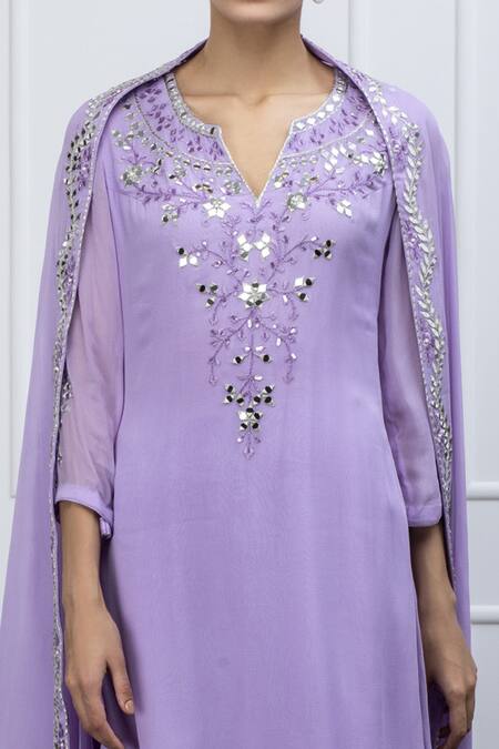 Shian Purple Georgette Leather Notched Embellished Kurta Sharara Set at Aza Fashions Shian_Purple Georgette Leather Notched Embellished Kurta Sharara Set _at_Aza_Fashions