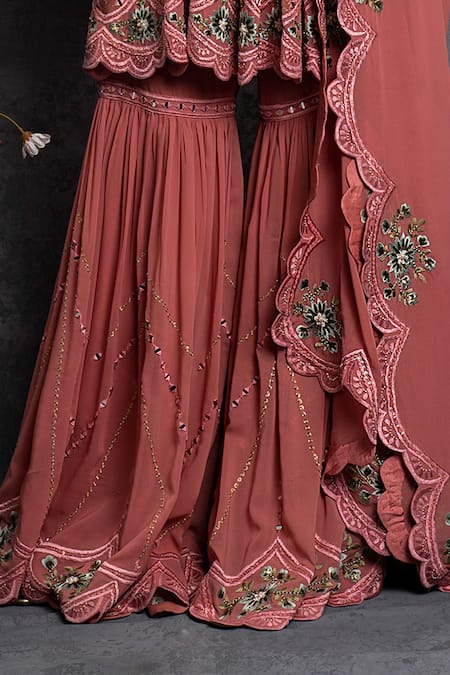 Shian Pink Georgette Dori Work, Mirror, Thread Hand Embellished Kurta And Gharara Set Online at Aza Fashions Shian_Pink Georgette Dori Work, Mirror, Thread Hand Embellished Kurta And Gharara Set _Online_at_Aza_Fashions