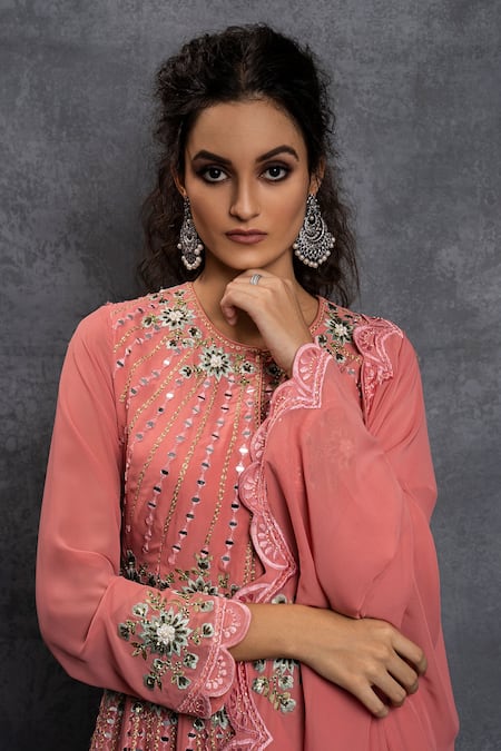 Buy Shian Pink Georgette Dori Work, Mirror, Thread Hand Embellished Kurta And Gharara Set Online at Aza Fashions Buy_Shian_Pink Georgette Dori Work, Mirror, Thread Hand Embellished Kurta And Gharara Set _Online_at_Aza_Fashions