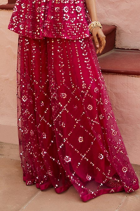 Buy Shian Pink Net Dori Work, Mirror, Thread V Neck Embroidered Kurta And Sharara Set Online at Aza Fashions Buy_Shian_Pink Net Dori Work, Mirror, Thread V Neck Embroidered Kurta And Sharara Set _Online_at_Aza_Fashions