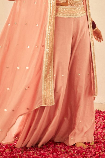 Buy_Shian_Pink Crepe, Dupion Silk Gota , Sequin Embellished Cape And Kurta Set _Online_at_Aza_Fashions