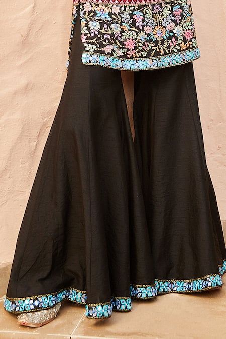 Shian_Black Organza, Georgette, Dupion Silk Cutdana, Embroidered Kurta Sharara Set _Online_at_Aza_Fashions