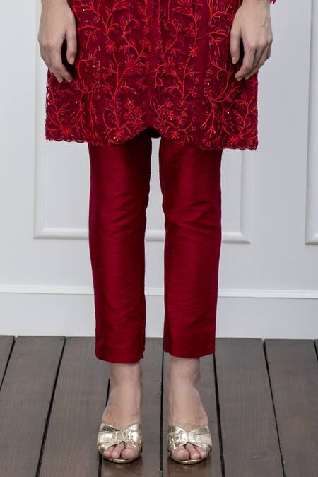 Buy Shian Red Net, Dupion Silk Thread And Beads Notched Collar Embroidered Jacket & Pant Set Online at Aza Fashions Buy_Shian_Red Net, Dupion Silk Thread And Beads Notched Collar Embroidered Jacket & Pant Set _Online_at_Aza_Fashions