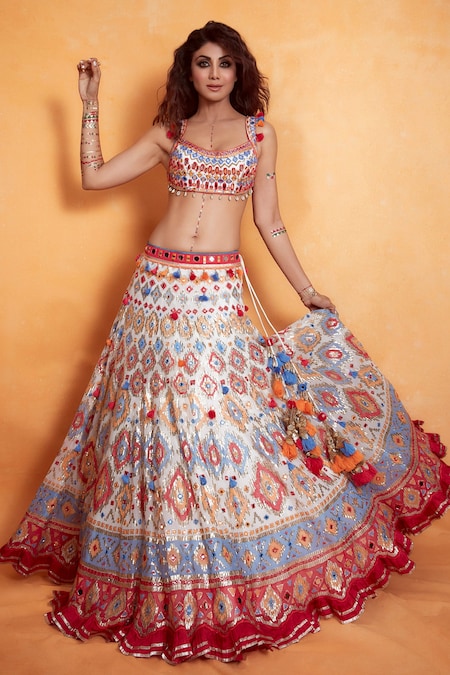 Buy Off-White Embroidered Lehenga Online in USA| Purple Zari Dupatta – Pure  Elegance