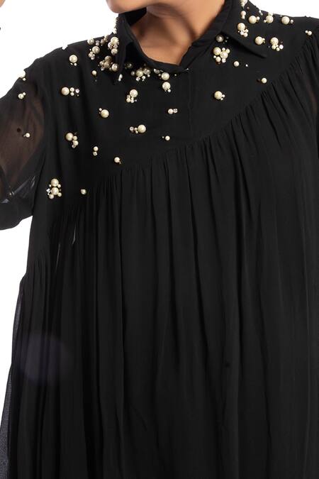 Shop Seams Pret And Couture Blue Georgette Pearls Crew Neck Embellished Top at Aza Fashions Shop_Seams Pret And Couture_Blue Georgette Pearls Crew Neck Embellished Top _at_Aza_Fashions