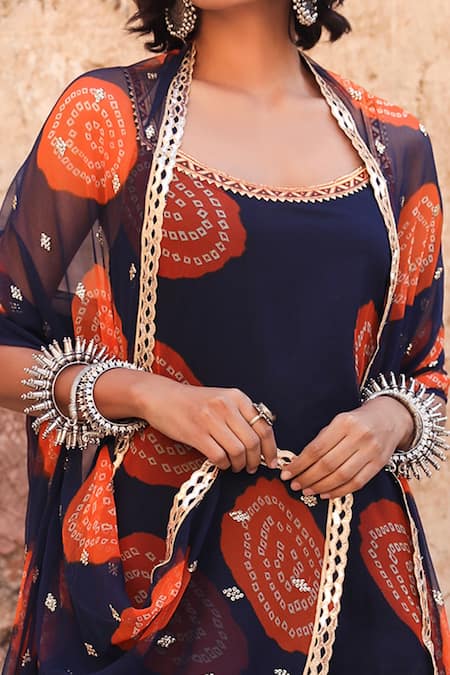 Gulabo Jaipur Blue Georgette Bandhani Scoop Neck Shinaz Print Kurta Sharara Set at Aza Fashions Gulabo Jaipur_Blue Georgette Bandhani Scoop Neck Shinaz Print Kurta Sharara Set _at_Aza_Fashions