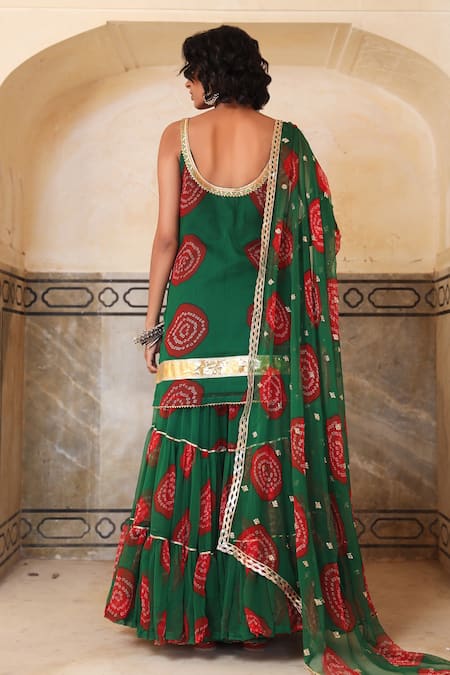 Shop Gulabo Jaipur Green Georgette Bandhani Scoop Neck Shinaz Kurta Sharara Set at Aza Fashions Shop_Gulabo Jaipur_Green Georgette Bandhani Scoop Neck Shinaz Kurta Sharara Set _at_Aza_Fashions
