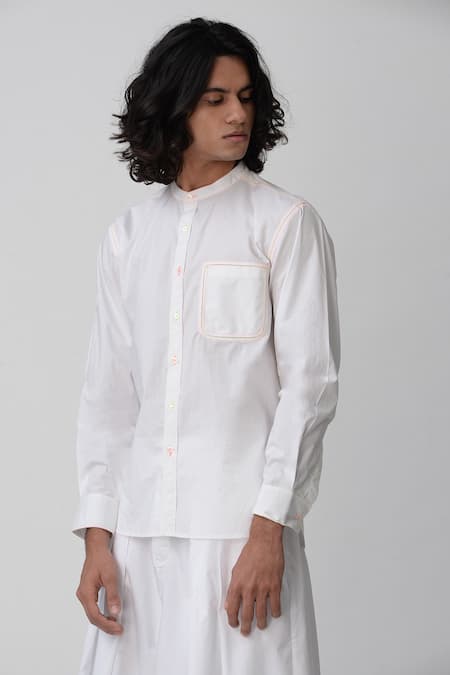 Rajesh Pratap Singh Band Collar Cotton Shirt 