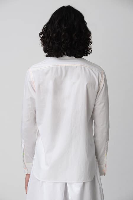 Buy_Rajesh Pratap Singh_White Cotton Band Collar Shirt _Online_at_Aza_Fashions