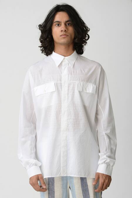 Buy_Rajesh Pratap Singh_White Cotton Printed Shirt _Online_at_Aza_Fashions