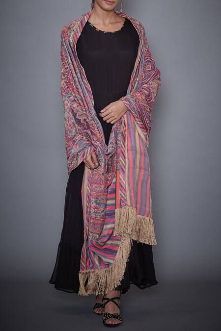 RI.Ritu Kumar_Beige Velvet Shawl_Online_at_Aza_Fashions