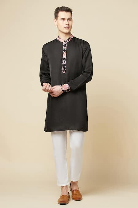 Spring Break Black Cotton, Polyester Embroidery Placket Printed Kurta Online at Aza Fashions Spring Break_Black Cotton, Polyester Embroidery Placket Printed Kurta _Online_at_Aza_Fashions