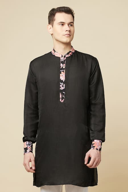 Buy Spring Break Black Cotton, Polyester Embroidery Placket Printed Kurta Online at Aza Fashions Buy_Spring Break_Black Cotton, Polyester Embroidery Placket Printed Kurta _Online_at_Aza_Fashions
