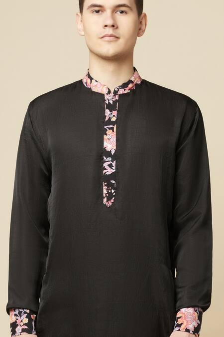Spring Break Black Cotton, Polyester Embroidery Placket Printed Kurta at Aza Fashions Spring Break_Black Cotton, Polyester Embroidery Placket Printed Kurta _at_Aza_Fashions