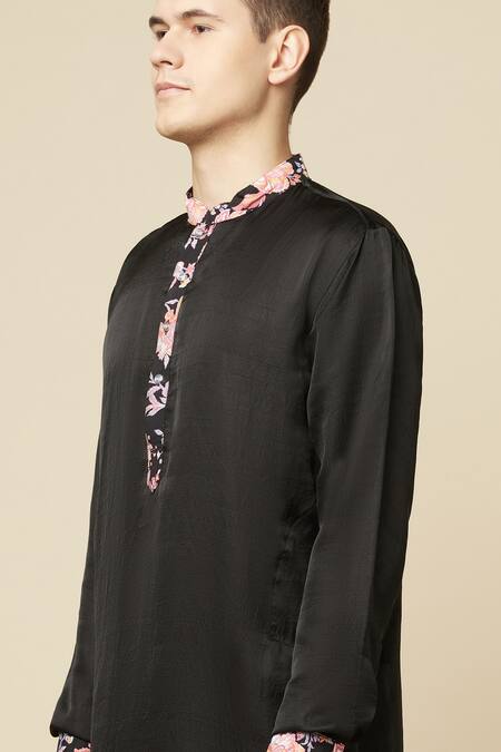 Buy Spring Break Black Cotton, Polyester Embroidery Placket Printed Kurta Buy_Spring Break_Black Cotton, Polyester Embroidery Placket Printed Kurta