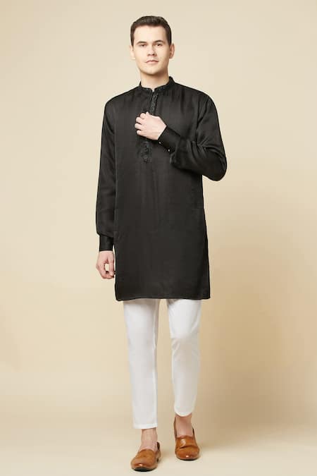 Spring Break_Black Cotton, Polyester Cut Work Collar Embroidered Kurta _Online_at_Aza_Fashions
