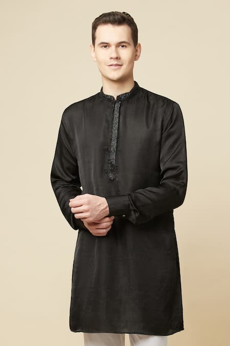Buy_Spring Break_Black Cotton, Polyester Cut Work Collar Embroidered Kurta _Online_at_Aza_Fashions