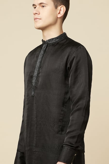 Buy_Spring Break_Black Cotton, Polyester Cut Work Collar Embroidered Kurta 