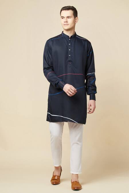 Spring Break_Blue Cotton, Polyester Abstract Print Kurta_Online_at_Aza_Fashions